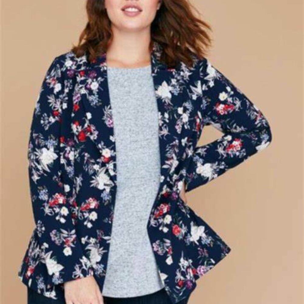 LANE BRYANT floral The Bryant Blazer jacket bell sleeve blue size 24